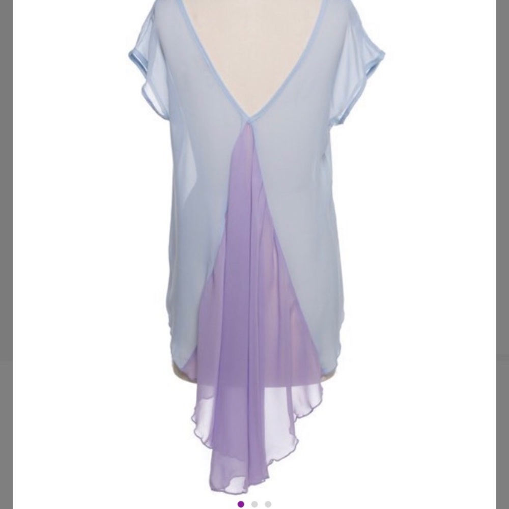 Purple and light blue sheer v-neck top